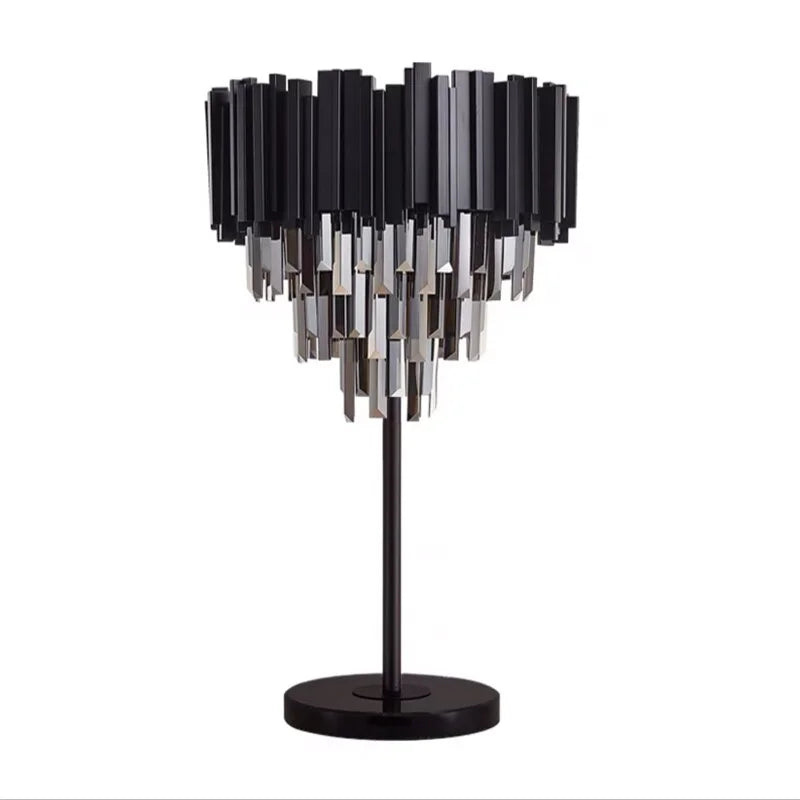 Lámpara de mesa art déco Zafrena – con cristal ahumado sobre fondo blanco