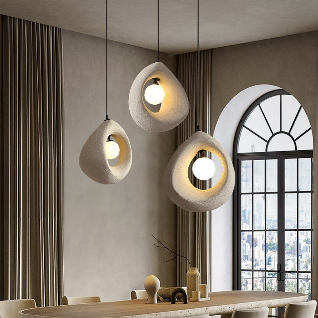 Noya - Lámpara Colgante Moderna Wabi Sabi de Poliestireno – Diseño Natural para Iluminación de Techo en Espacios Elegantes