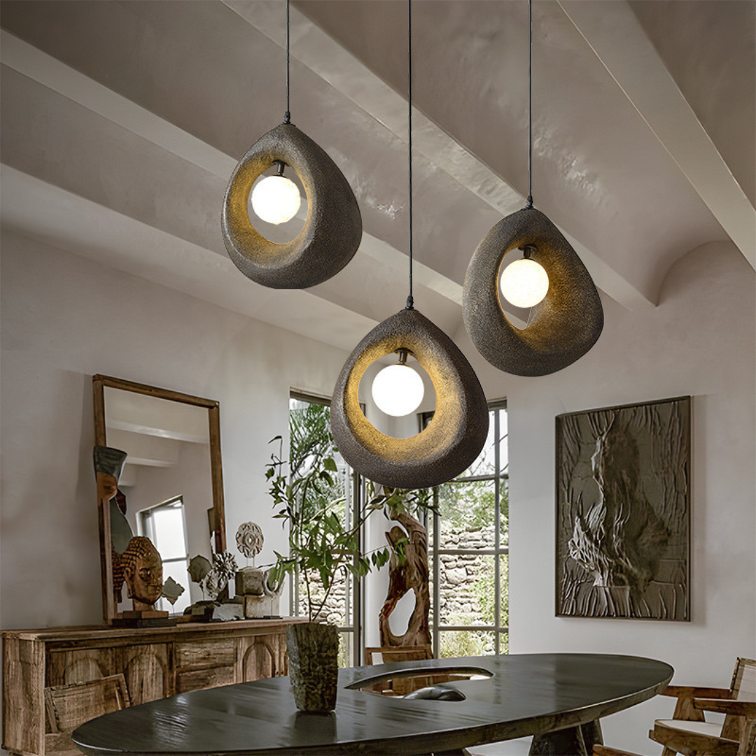 Noya - Lámpara Colgante Moderna Wabi Sabi de Poliestireno – Diseño Natural para Iluminación de Techo en Espacios Elegantes