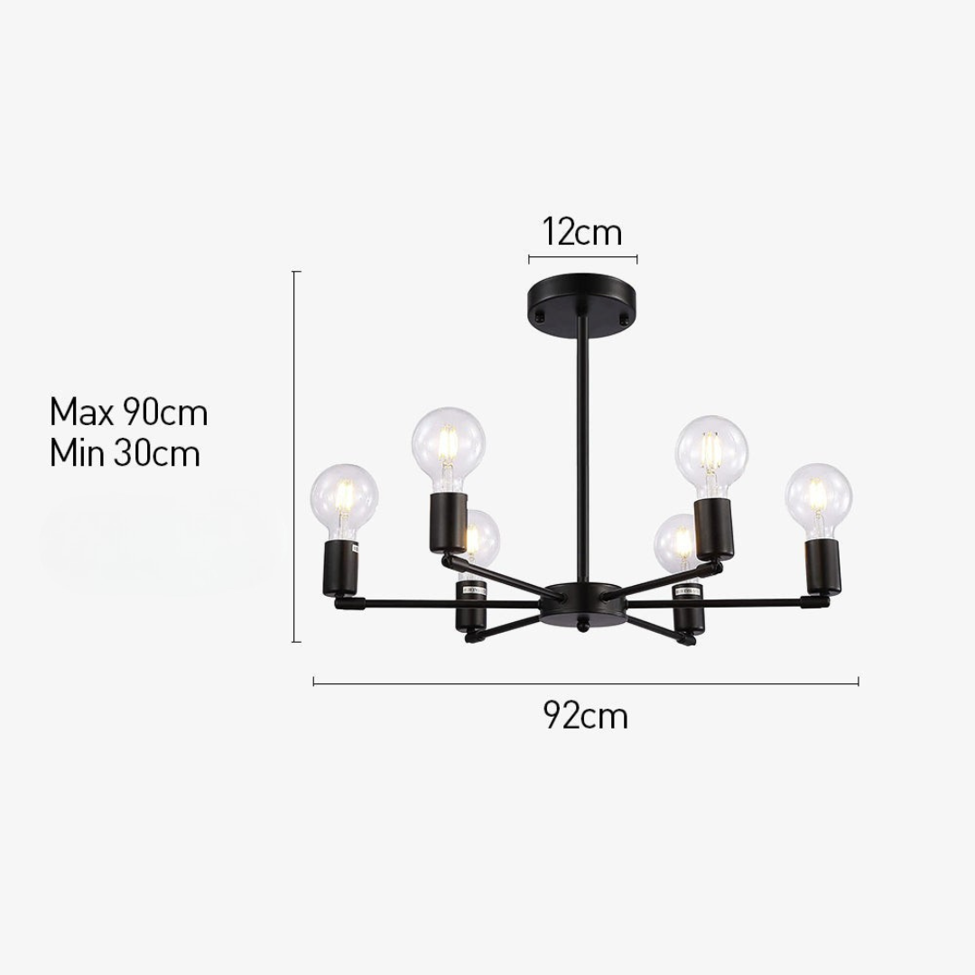 Calira - Lámpara Colgante Industrial Moderna de Hierro con 6 Luces - Diseño Minimalista para Comedor y Sala