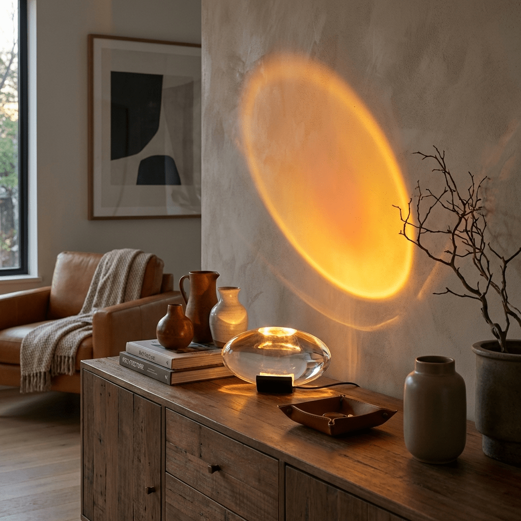 Lámpara de mesa de cristal Ocasa proyectando luz en un salón – imagen 10