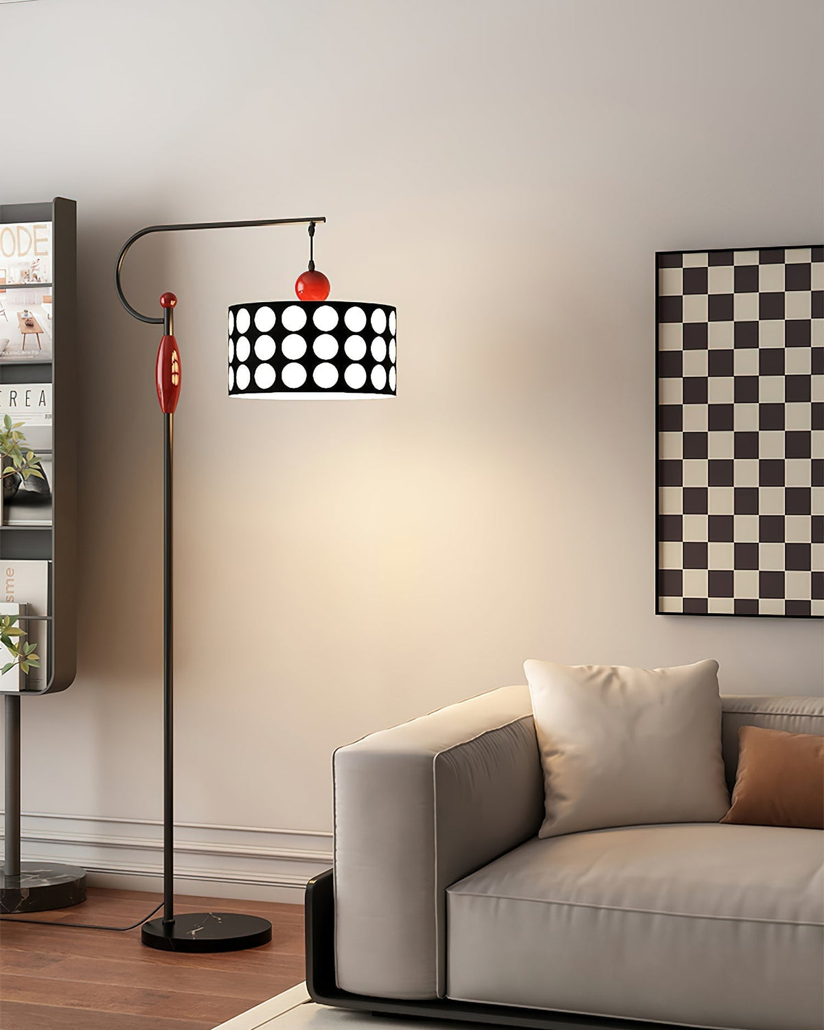 Lámpara de pie de arco con lunares Topelia en un salón moderno – imagen 6