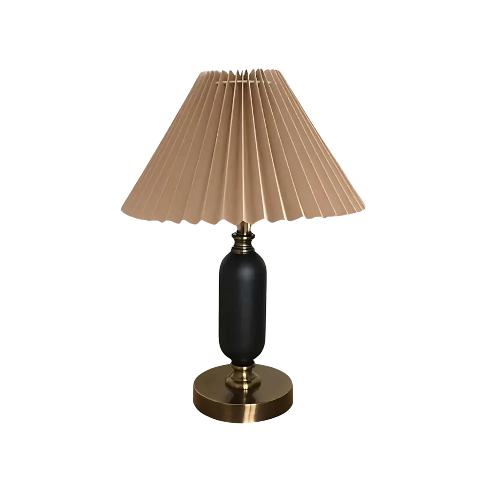 Lámpara de mesa plisada Hebrina – pantalla beige y cuerpo negro