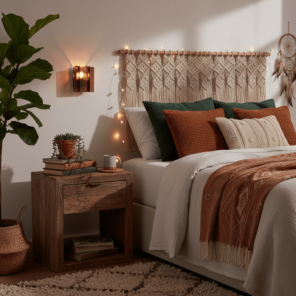 Aplique de pared de vidrio rojo vino Wavino – en un dormitorio bohemio