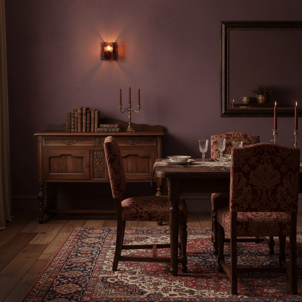 Aplique de pared de vidrio rojo vino Wavino – en un comedor clásico