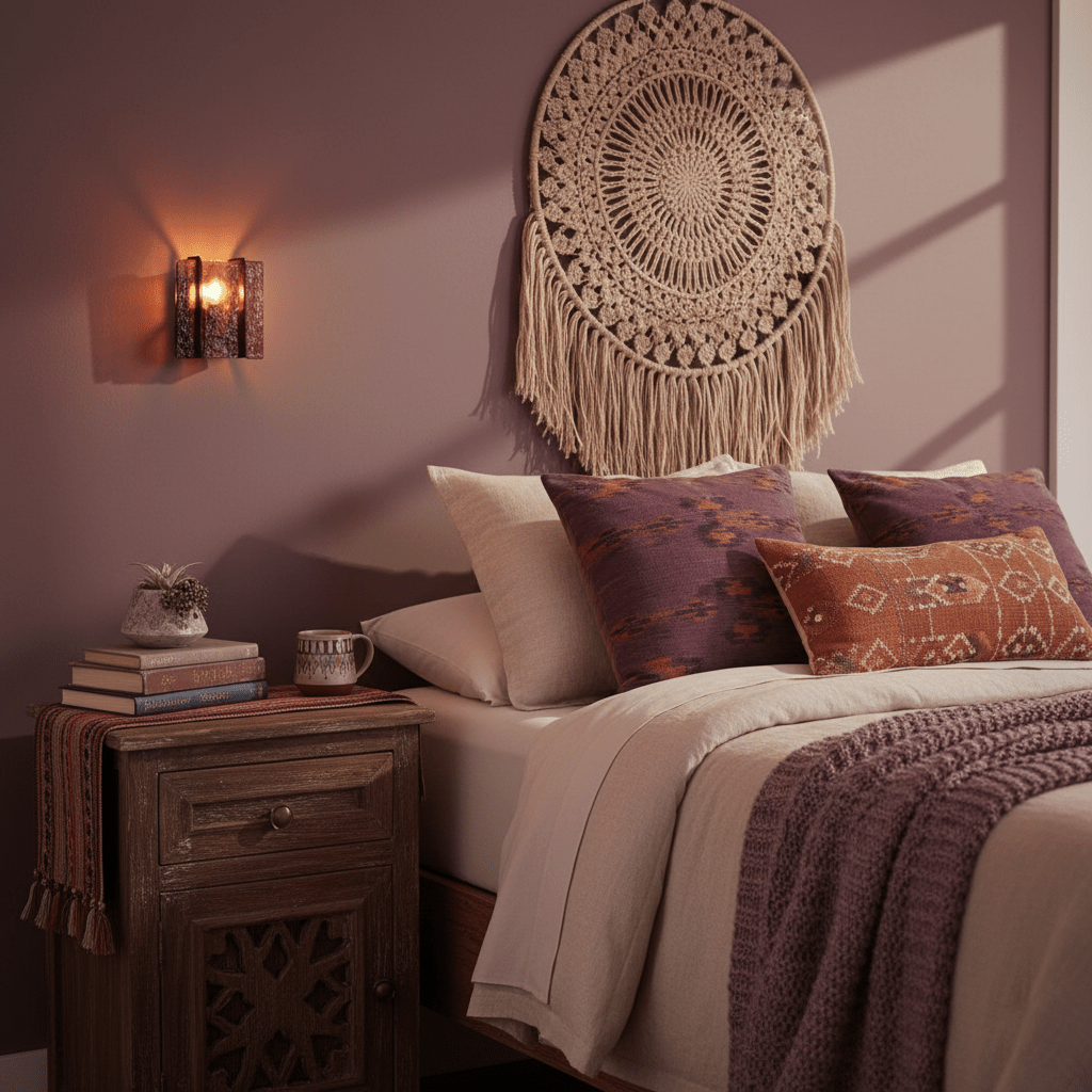 Aplique de pared de vidrio rojo vino Wavino – en un dormitorio