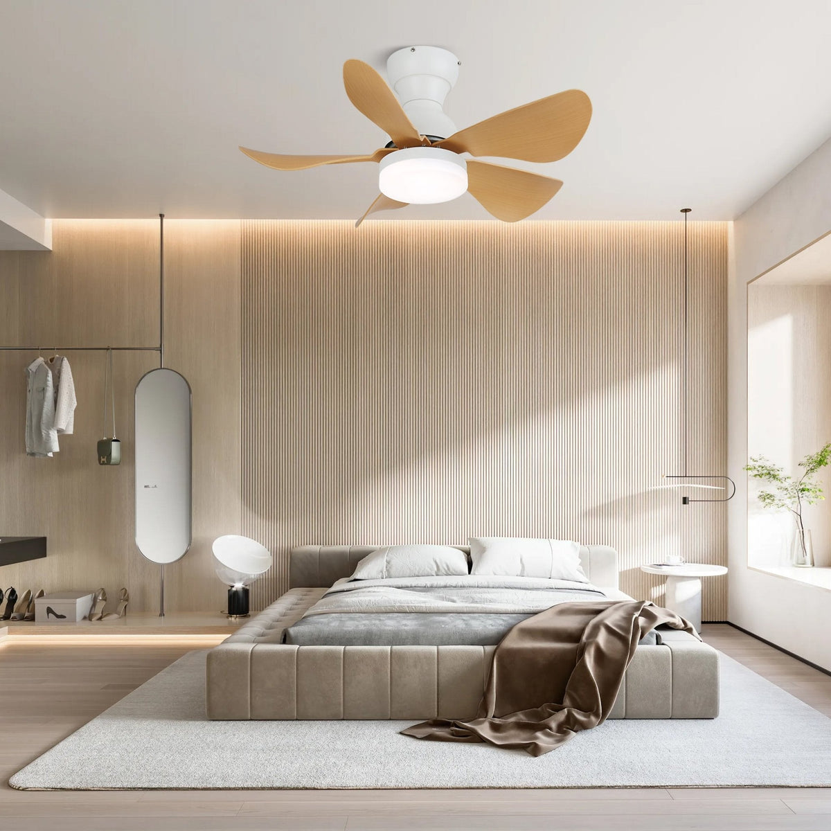 Ventilador de techo con luz Bonela en un dormitorio acogedor – imagen 9