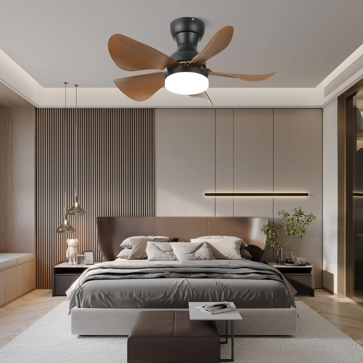 Ventilador de techo con luz Bonela en un dormitorio acogedor – imagen 8