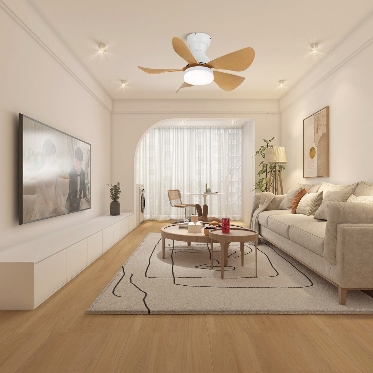 Ventilador de techo con luz Bonela en un dormitorio acogedor – imagen 10