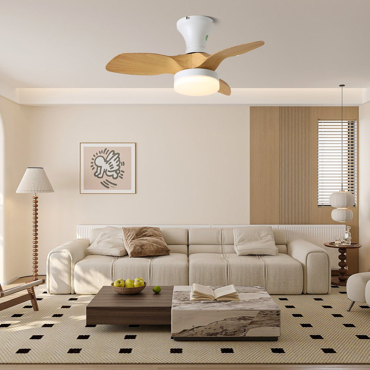 Soplillo - Ventilador de Techo Compacto con Luz LED y 3 Aspas Curvas