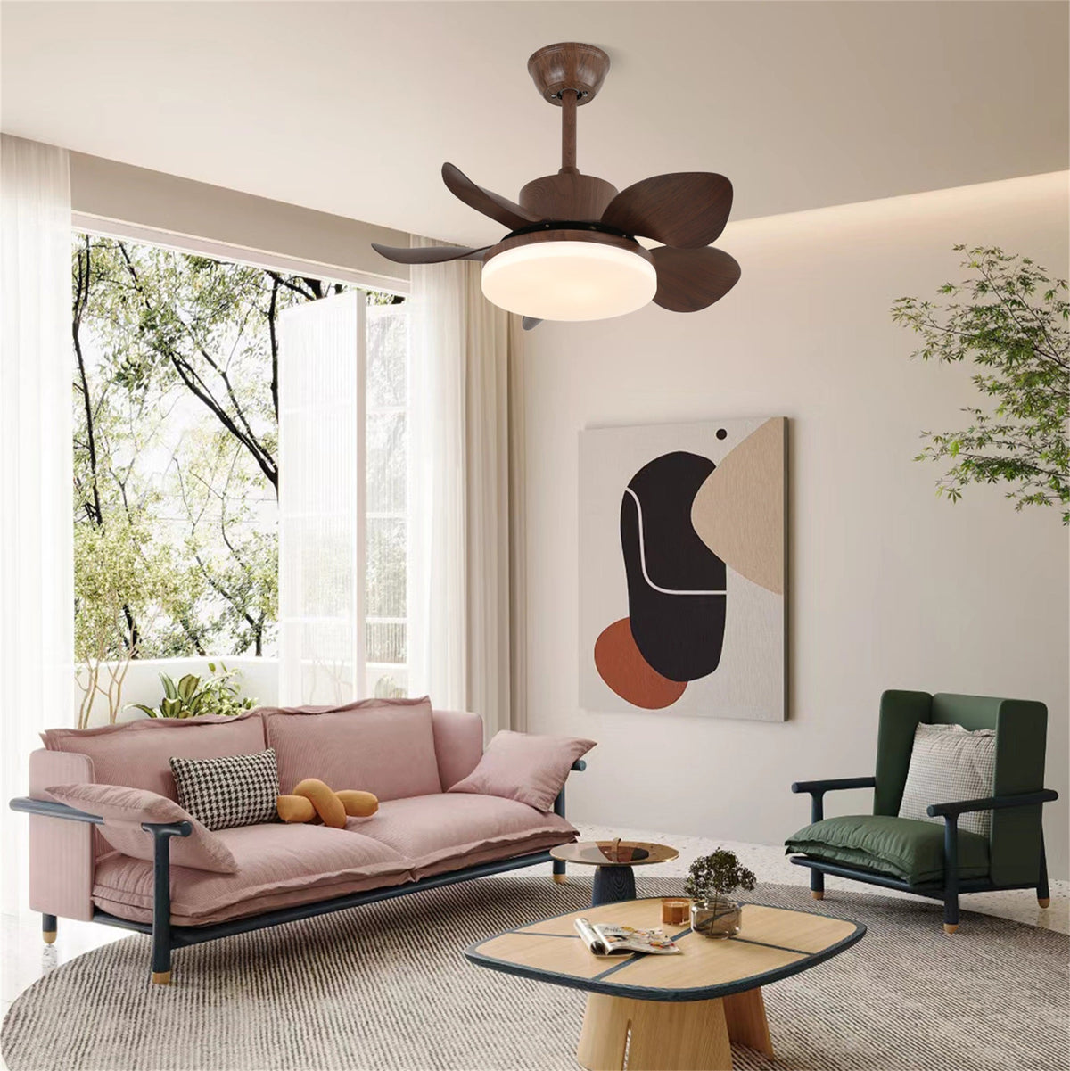Ventilador de techo con luz Bosca en un dormitorio cálido – imagen 8