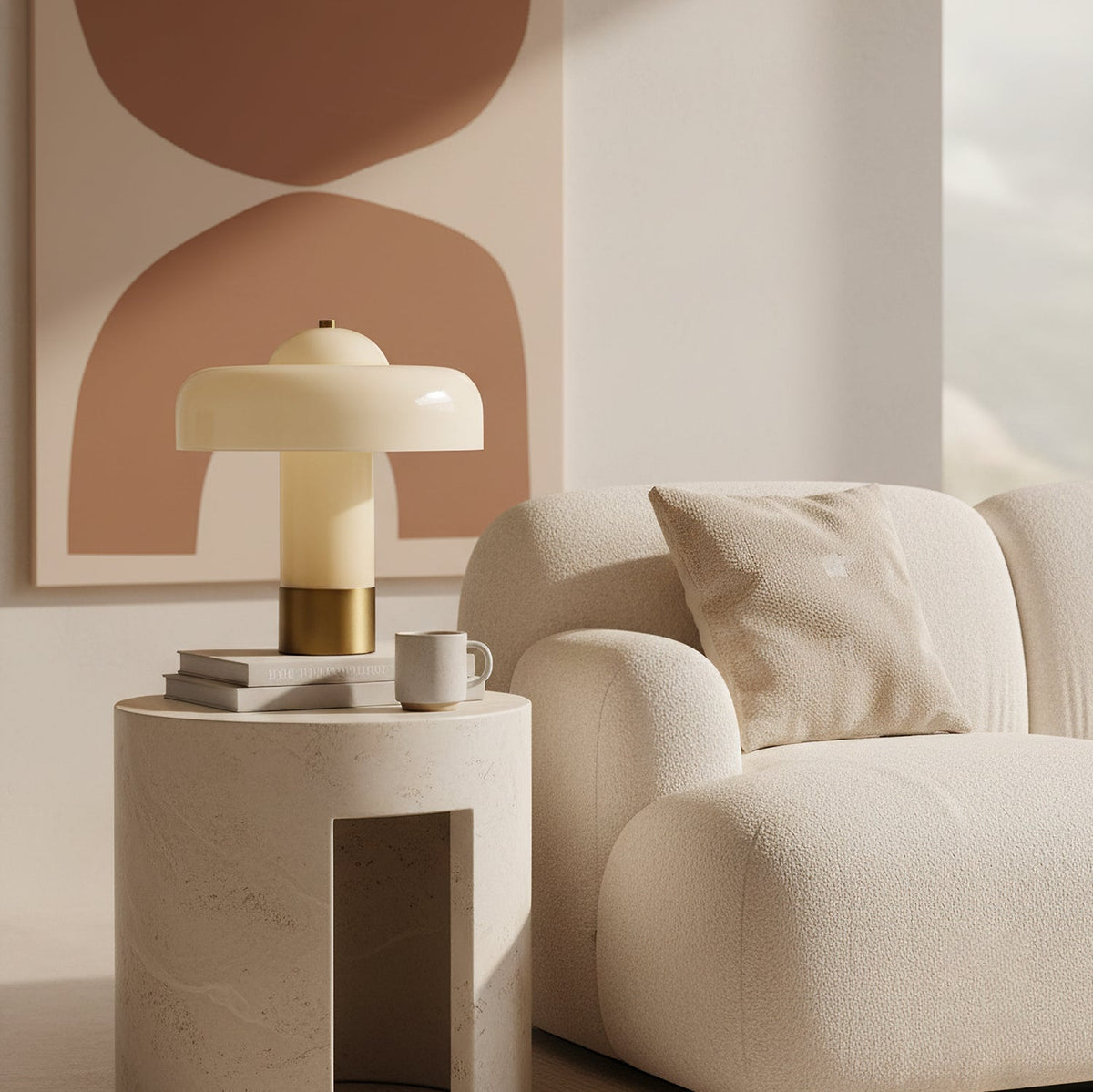 Lámpara de mesa de cristal tipo hongo Ebrela en un salón luminoso – imagen 6