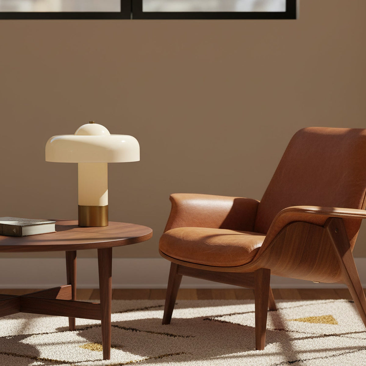 Lámpara de mesa de cristal tipo hongo Ebrela en un salón luminoso – imagen 5