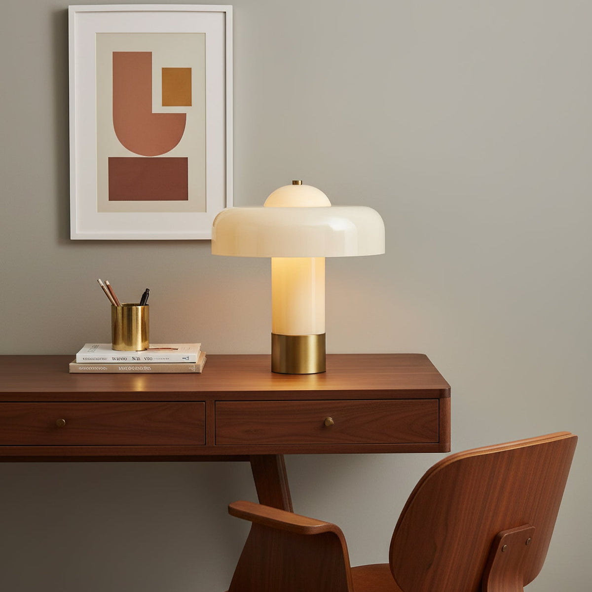 Lámpara de mesa de cristal tipo hongo Ebrela en un salón luminoso – imagen 4