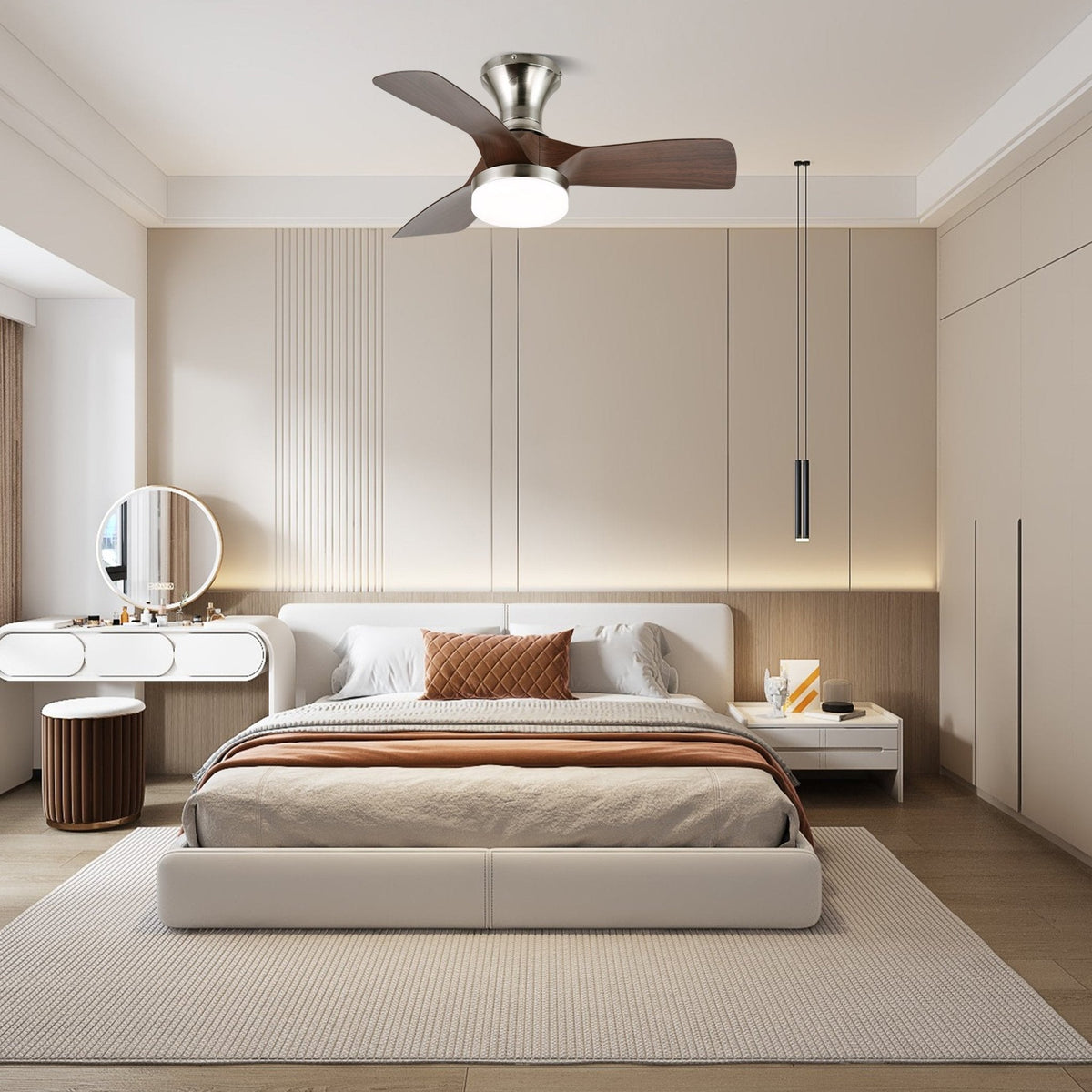 Ventilador de techo con luz Lirena en un dormitorio sereno – imagen 2