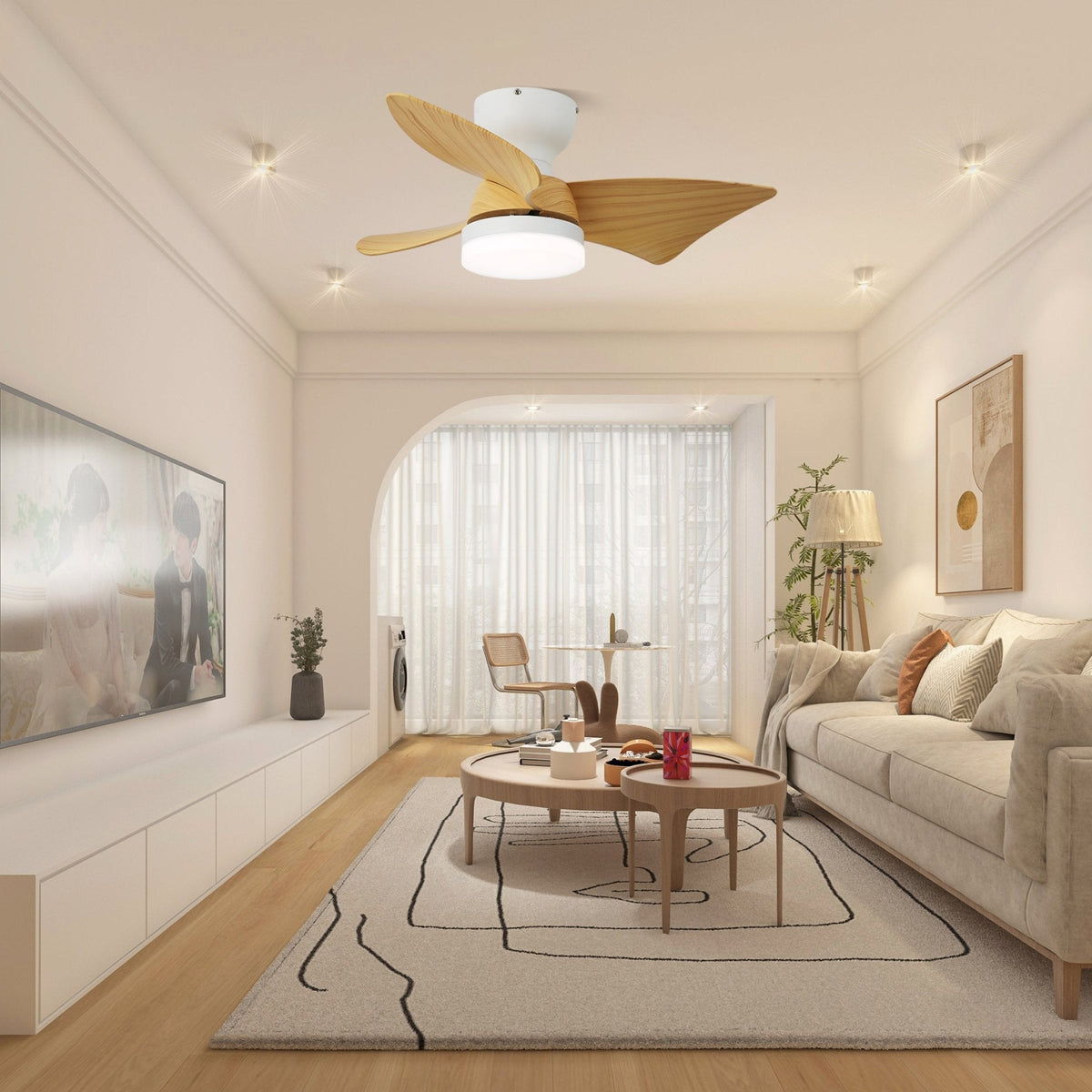 Ventilador de techo con luz Lirena en un dormitorio sereno – imagen 8