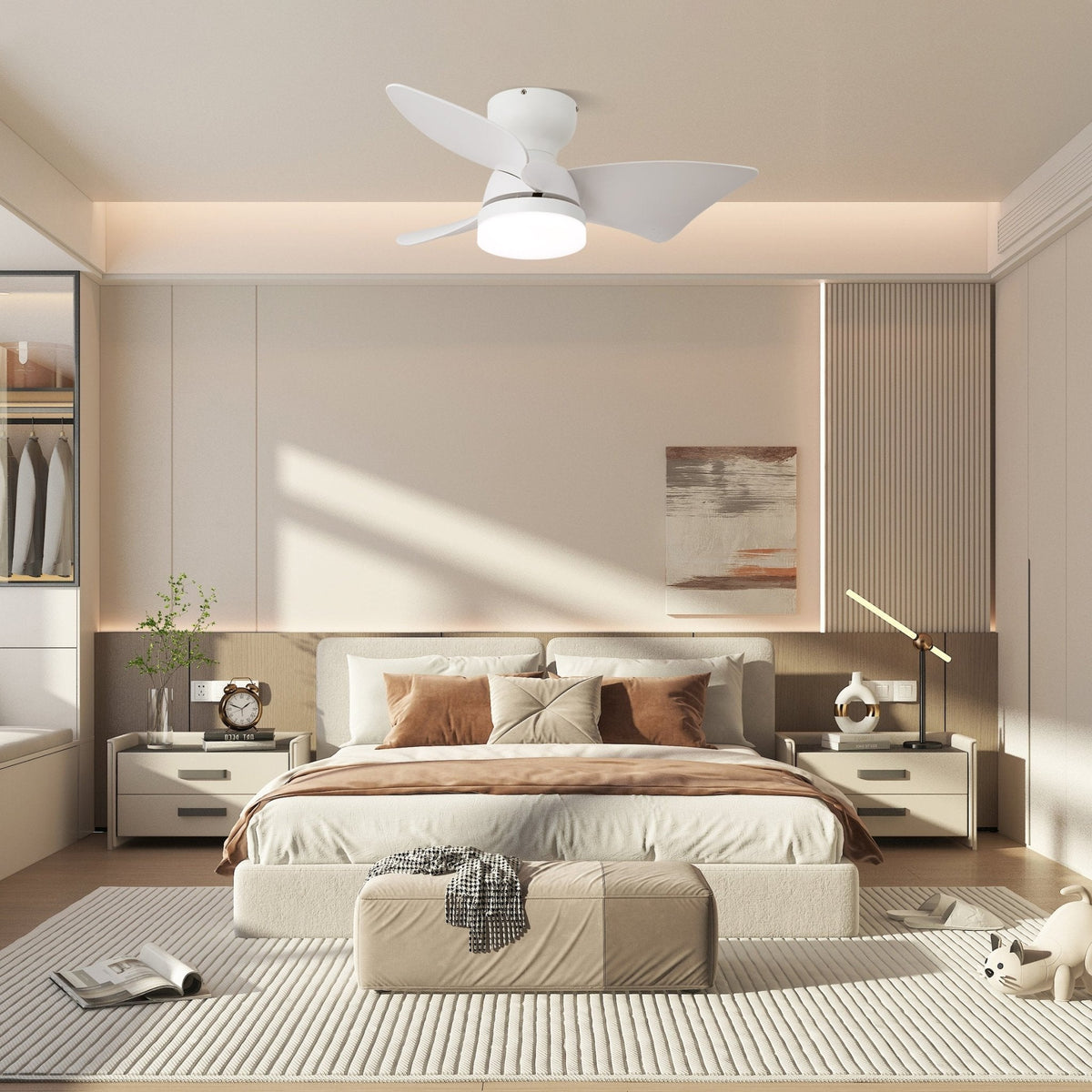 Ventilador de techo con luz Lirena en un dormitorio sereno – imagen 3