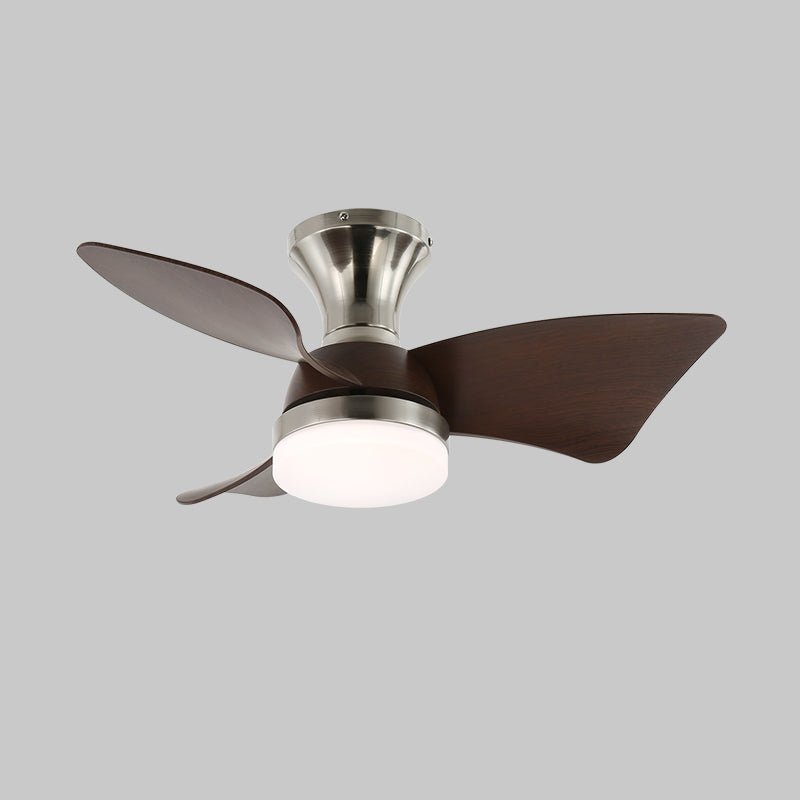 Ventilador de techo con luz Lirena – nogal y níquel, aspas curvas