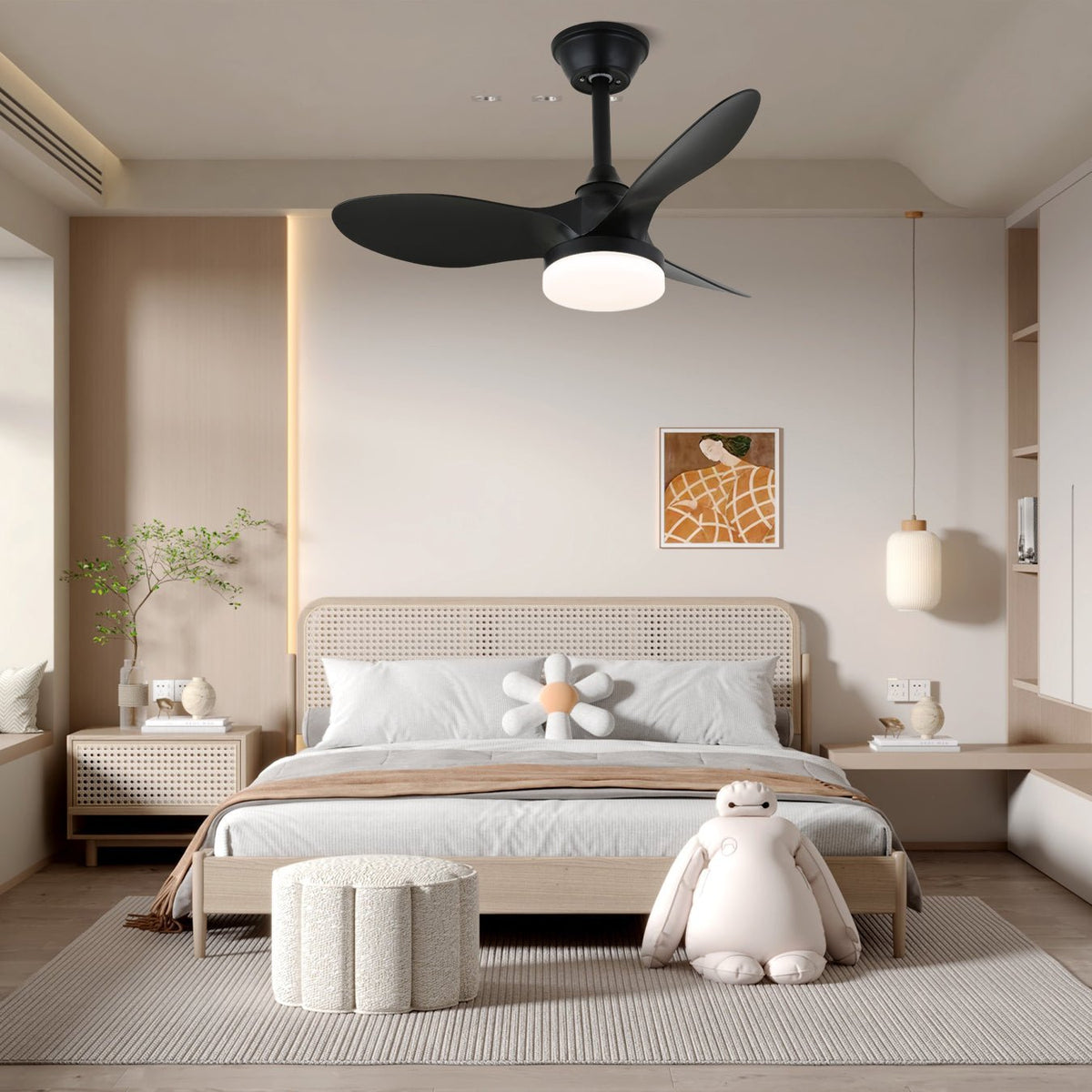 Ventilador de techo con luz Pausa en un dormitorio minimalista – imagen 2
