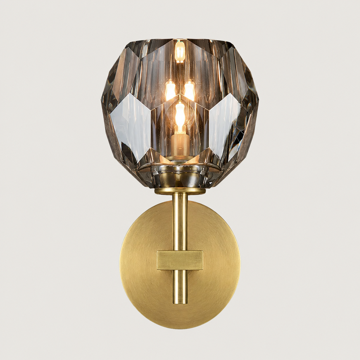 Calyn - Aplique de Cristal y Latón con Diseño Minimalista – Lámpara de Pared de Vidrio Ahumado