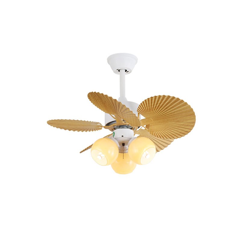 Ventilador de techo con luz Malvisca – aspas abanico de madera, globos amarillos