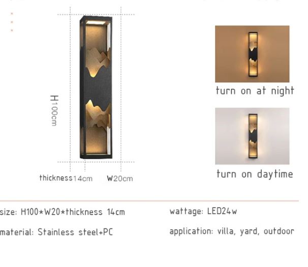 Aplique de pared exterior Negala – medidas del modelo de 100 cm