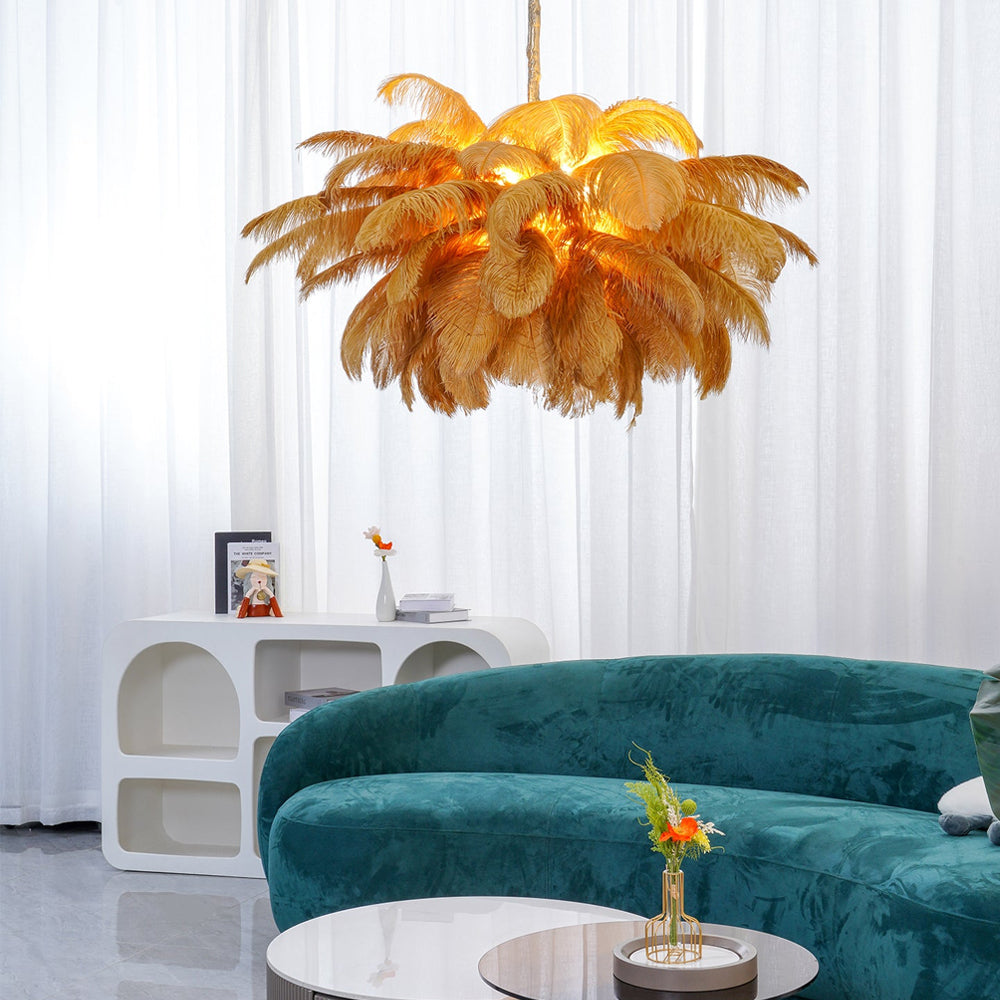 Chandeliers de Plumas de Avestruz Extra Grande con Base de Latón – Iluminación de Lujo 2