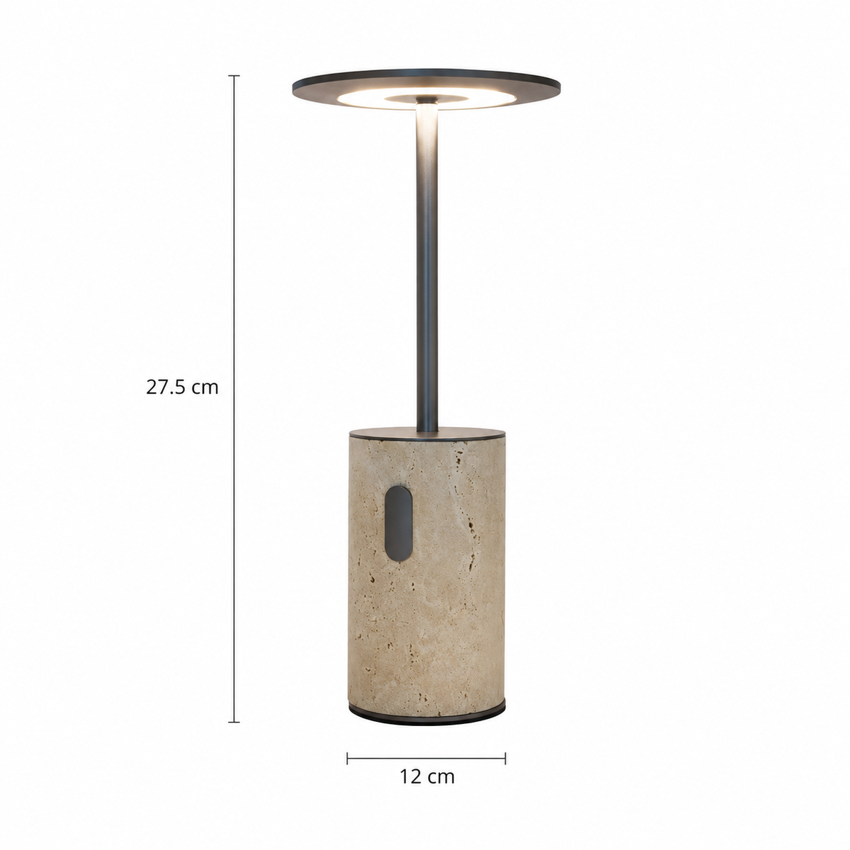 Lámpara de mesa inalámbrica de travertino Tufela – medidas