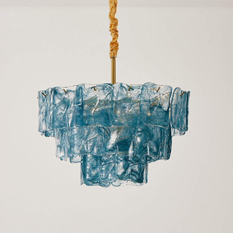 Lámpara de araña de cristal Ambeli – en azul y dorado tamaño pequeño