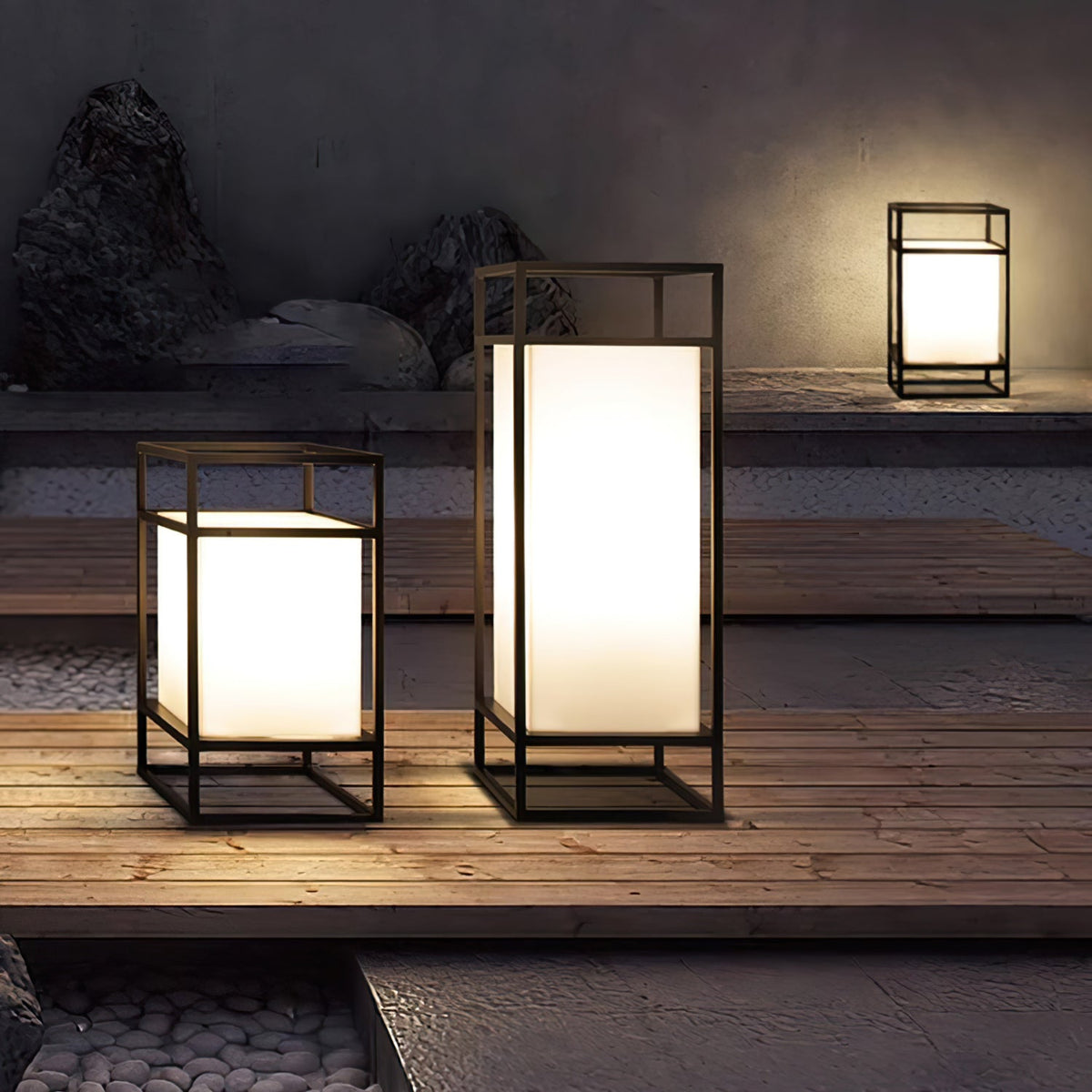 Farol de mesa para exterior Candilo en una terraza al anochecer – imagen 12