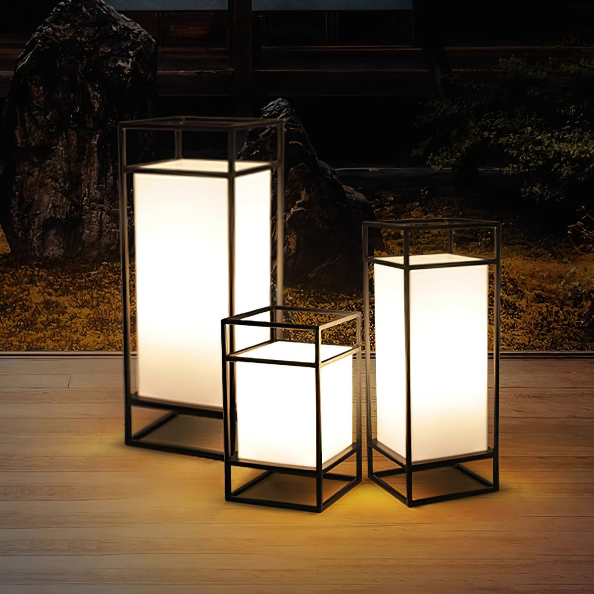 Farol de mesa para exterior Candilo en una terraza al anochecer – imagen 16