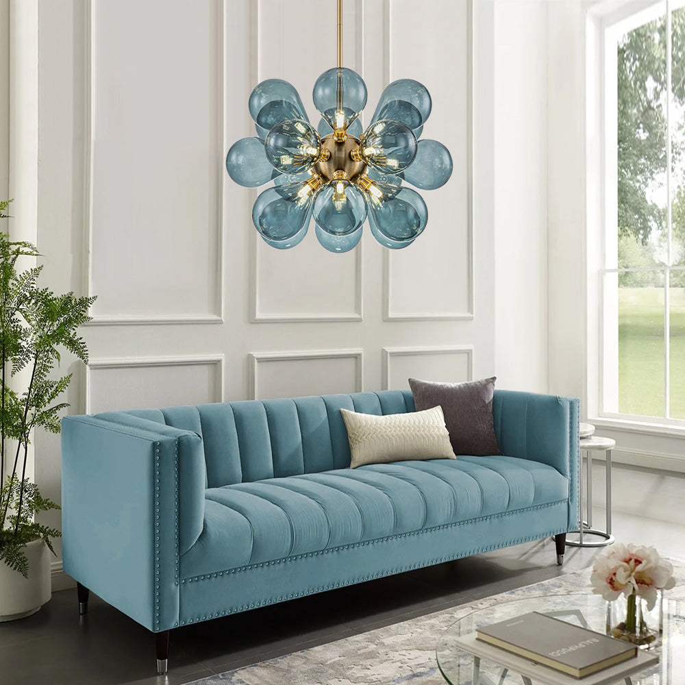 Lámpara de araña de burbujas de cristal azul Quimera en un salón contemporáneo – imagen 5