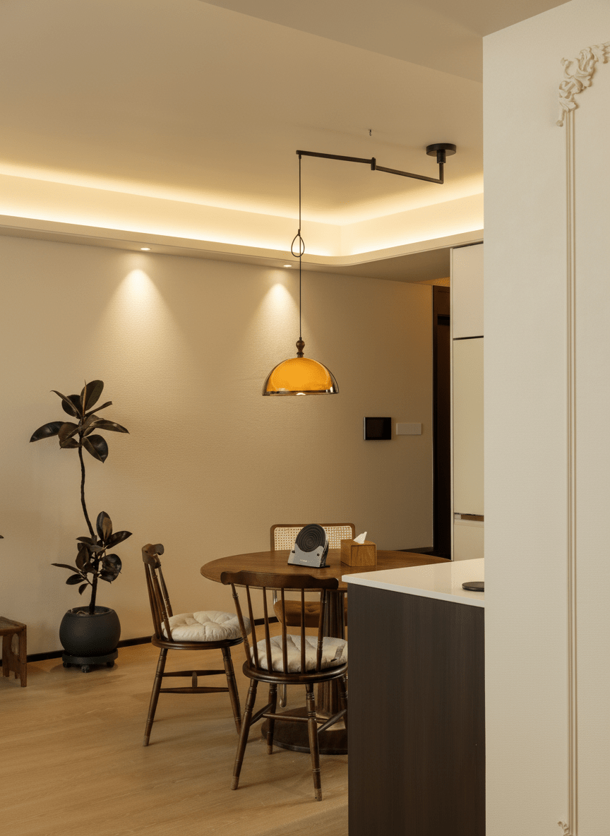 Lámpara colgante con brazos giratorios Morisa sobre una mesa de comedor – imagen 4