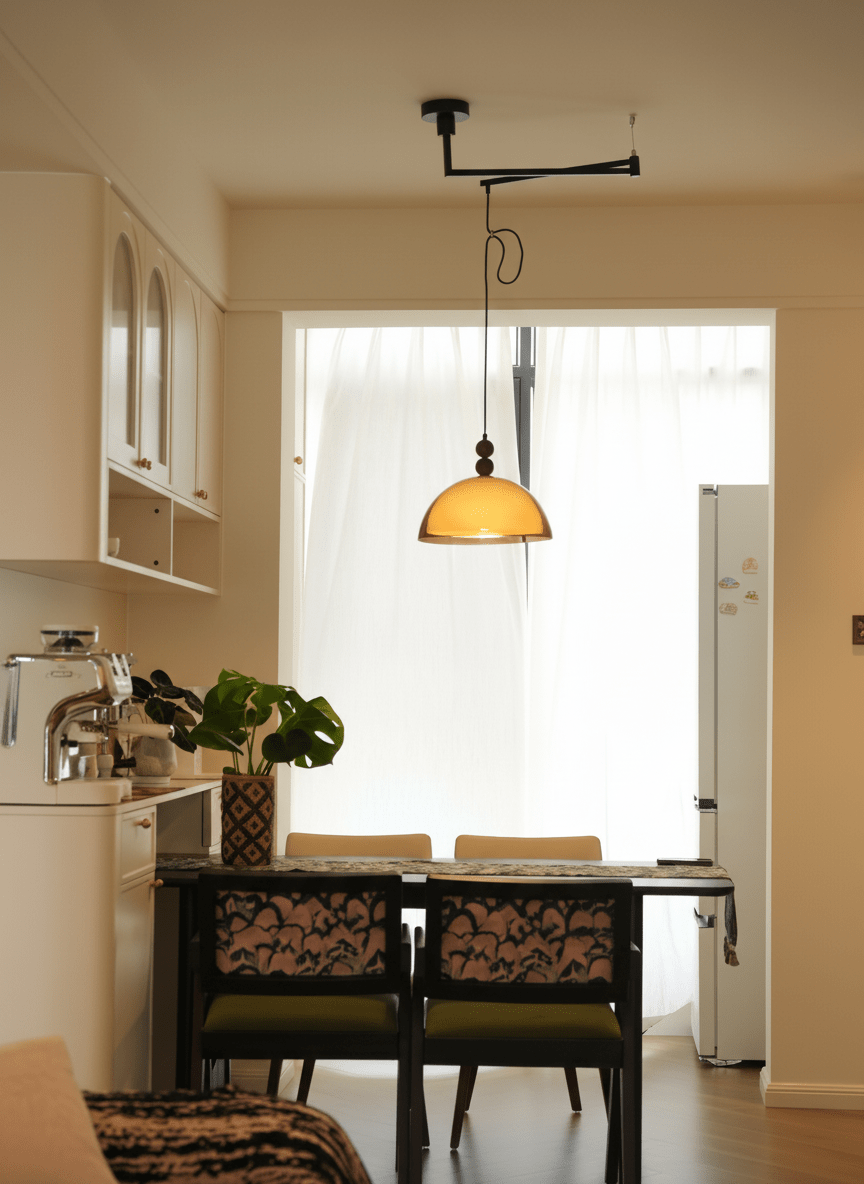 Lámpara colgante con brazos giratorios Morisa sobre una mesa de comedor – imagen 5