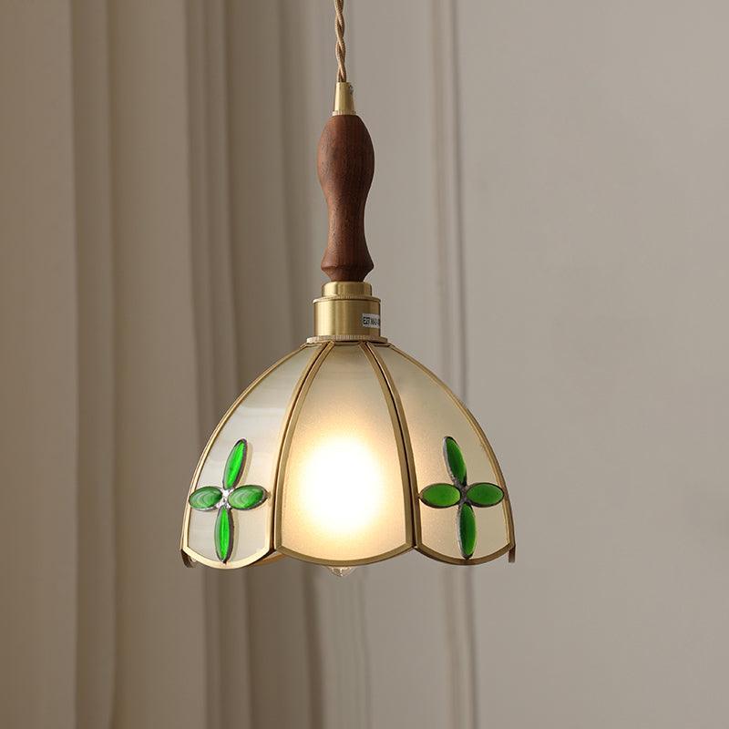 Lámpara colgante de vidriera Gemila – blanco y verde, alta