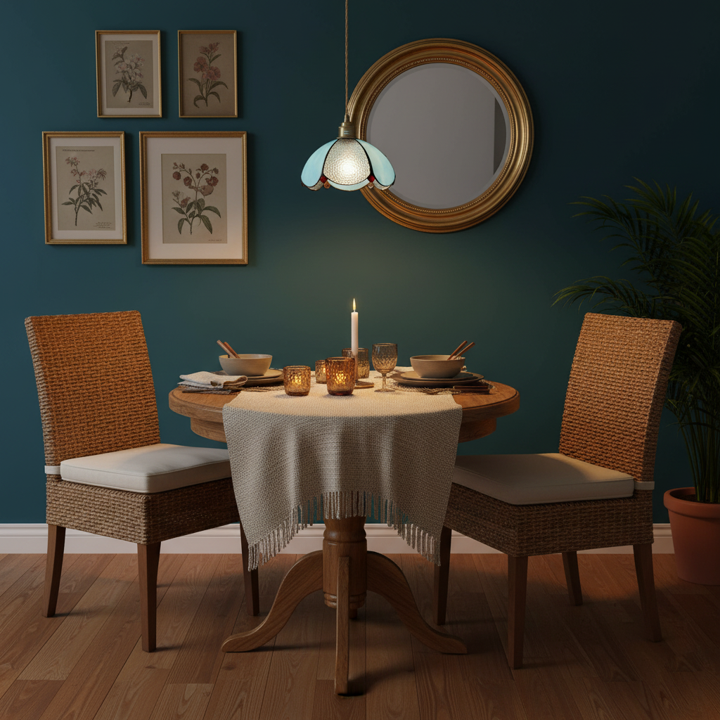 Lámpara colgante de vidriera Gemila sobre una mesa de cocina – imagen 18