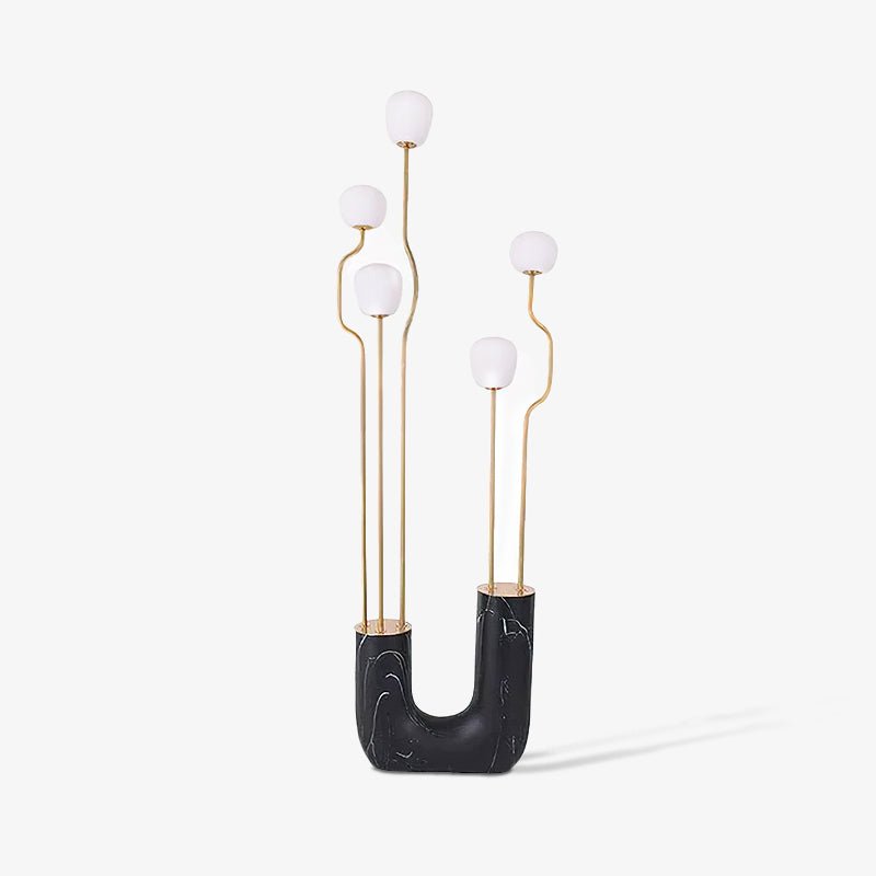 Lámpara de pie escultural con cinco globos de cristal Maliora – en negro y dorado
