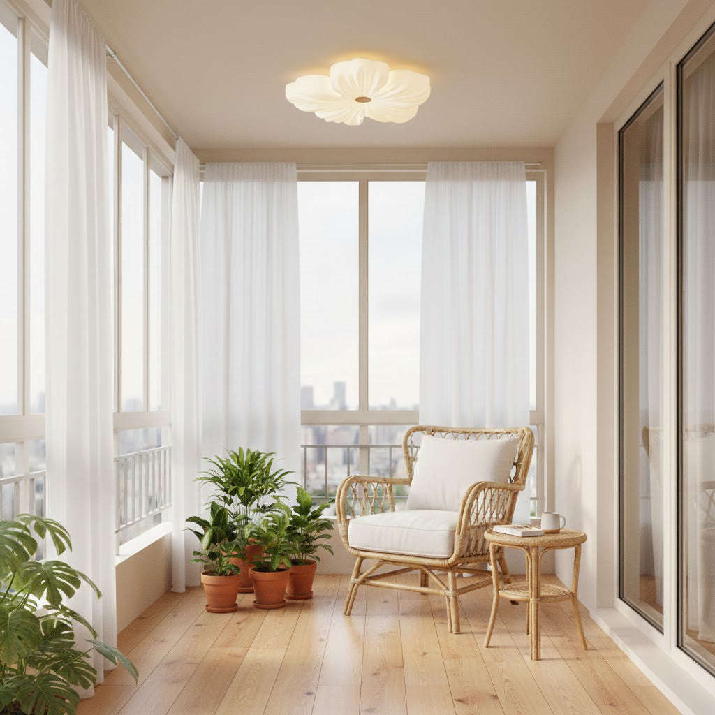 Lámpara de techo LED en forma de flor Petalina en un dormitorio luminoso – imagen 5