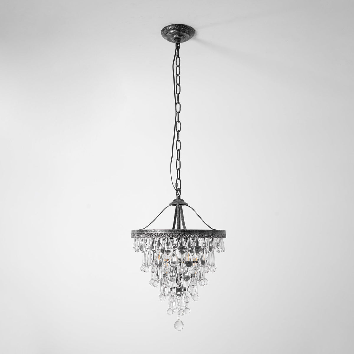 Lámpara de araña de gotas de cristal Gotina – de 4 brazos con cadena larga