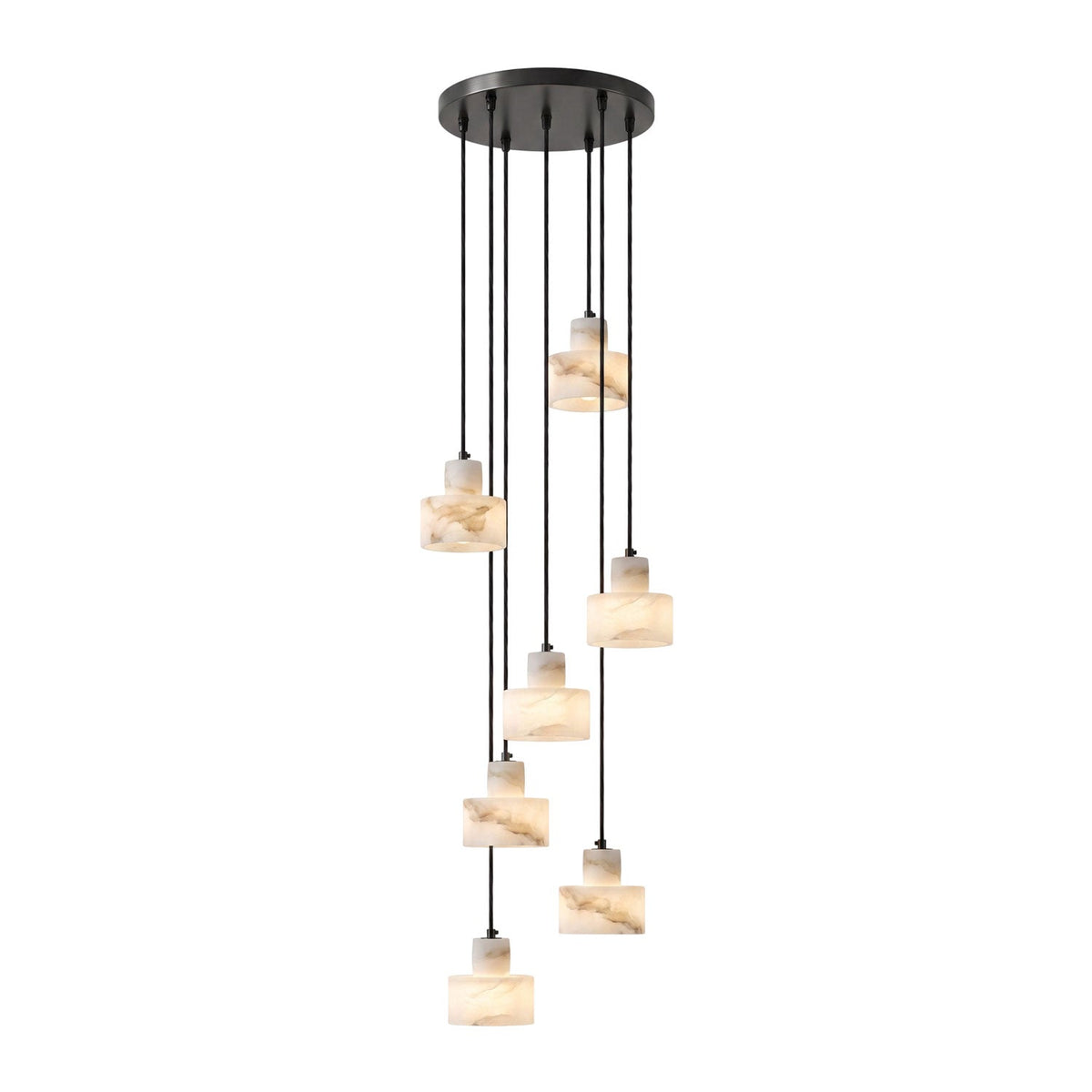 Lámpara colgante de alabastro Albarín – cascada de 7 luces