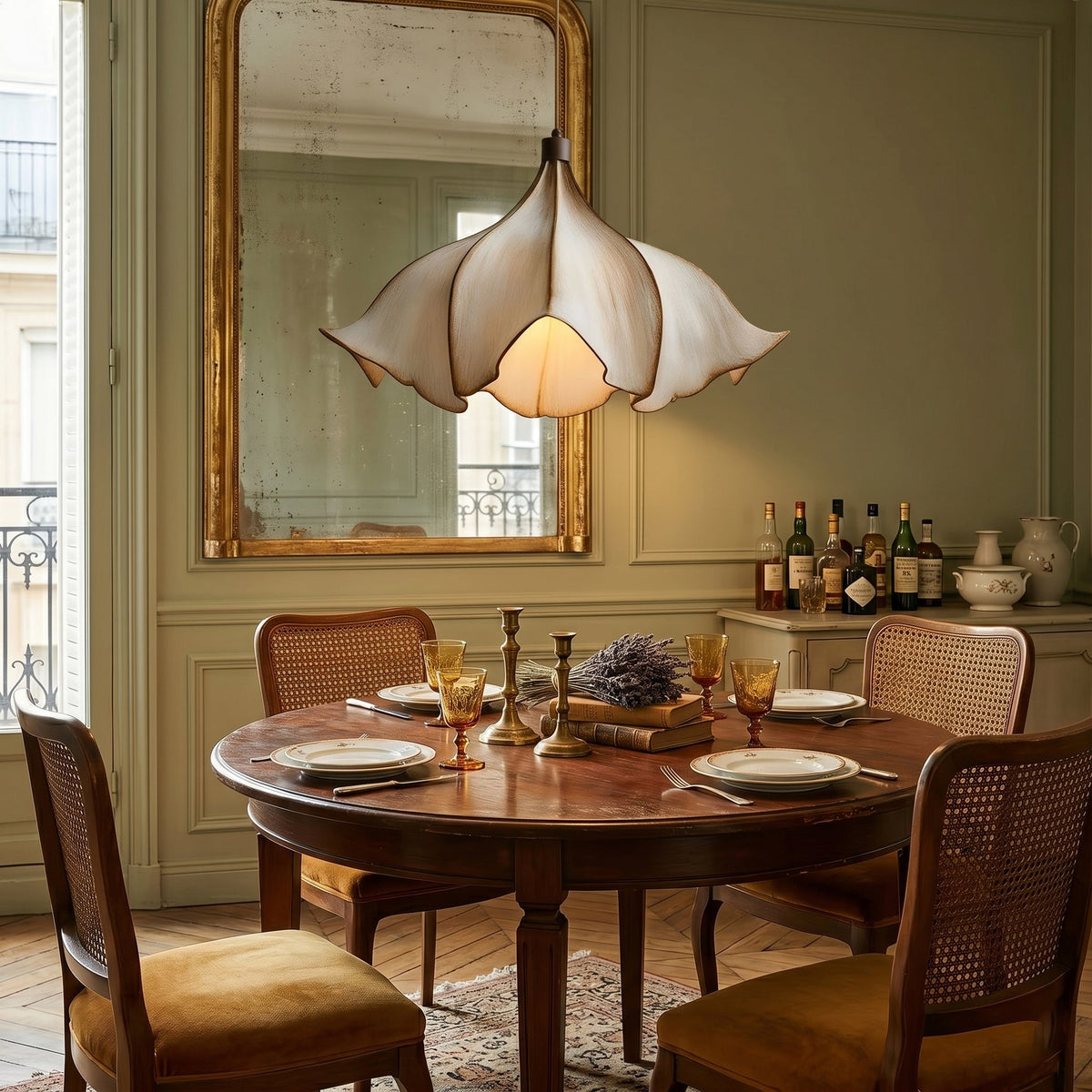 Lámpara colgante de pétalos Corolba sobre una mesa de comedor clásica – imagen 6