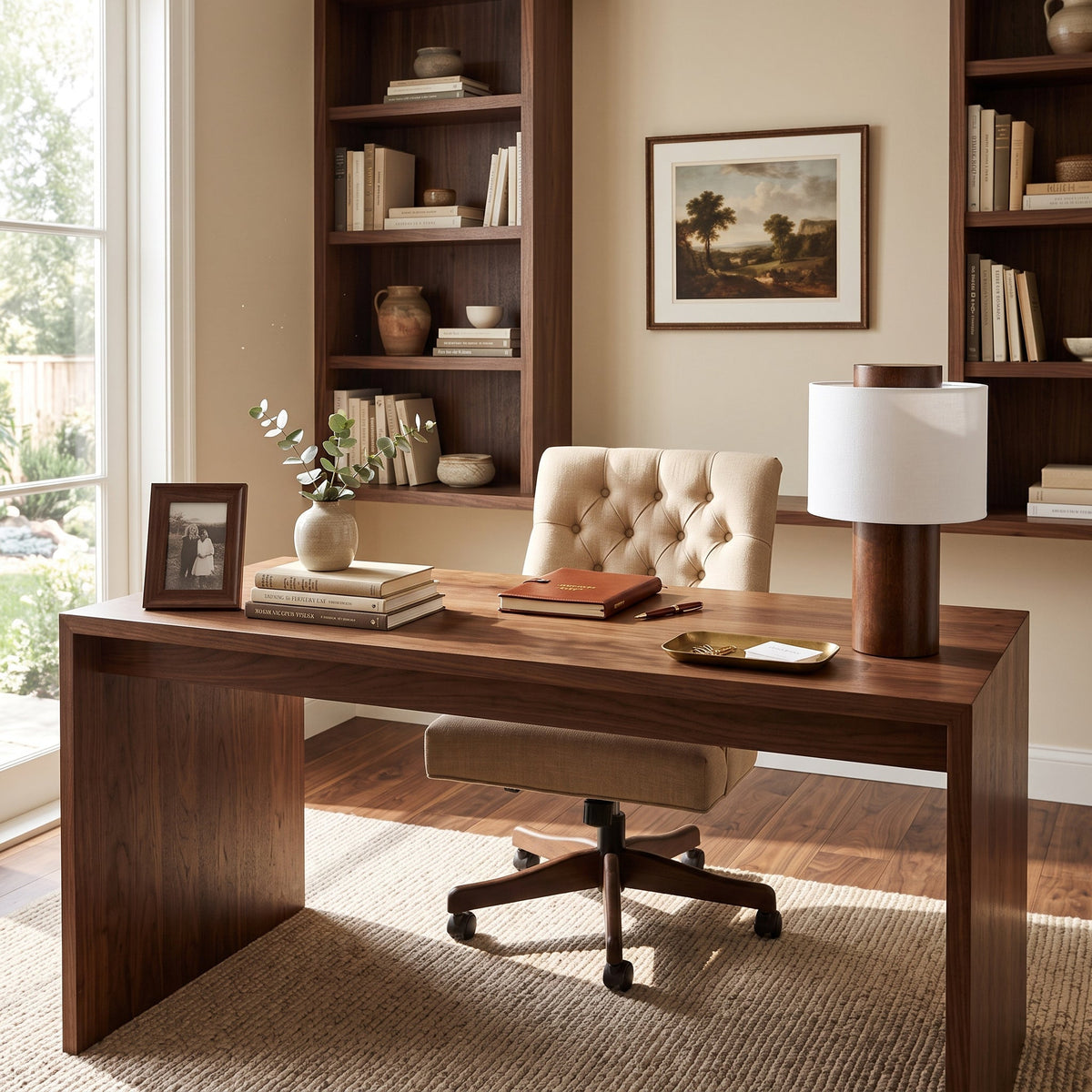 Lámpara de mesa de madera Robira – detalle de la base cilíndrica de madera