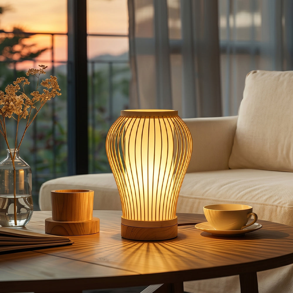 Libamba - Lámpara de Mesa de Bambú Tejido a Mano Estilo Japandi
