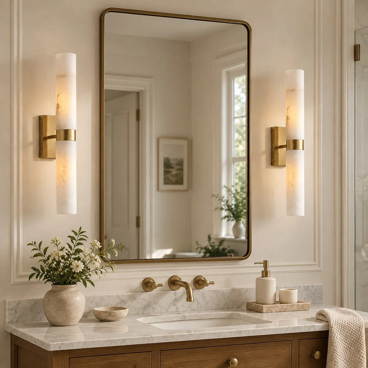 Aplique de pared de doble tubo Melliza junto al espejo de un baño – imagen 27