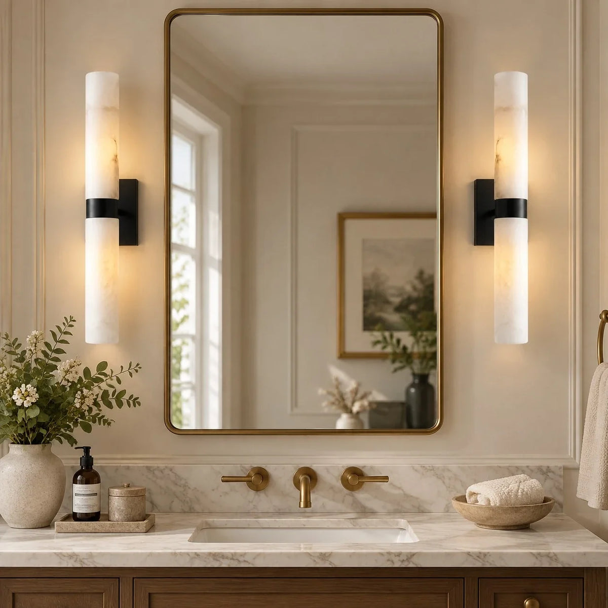 Aplique de pared de doble tubo Melliza junto al espejo de un baño – imagen 29