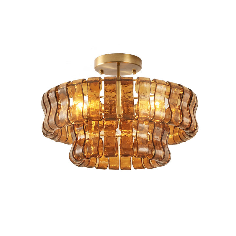 Lámpara araña de cristal Nivalia – ámbar y dorado, Ø 45 cm · 6 luces