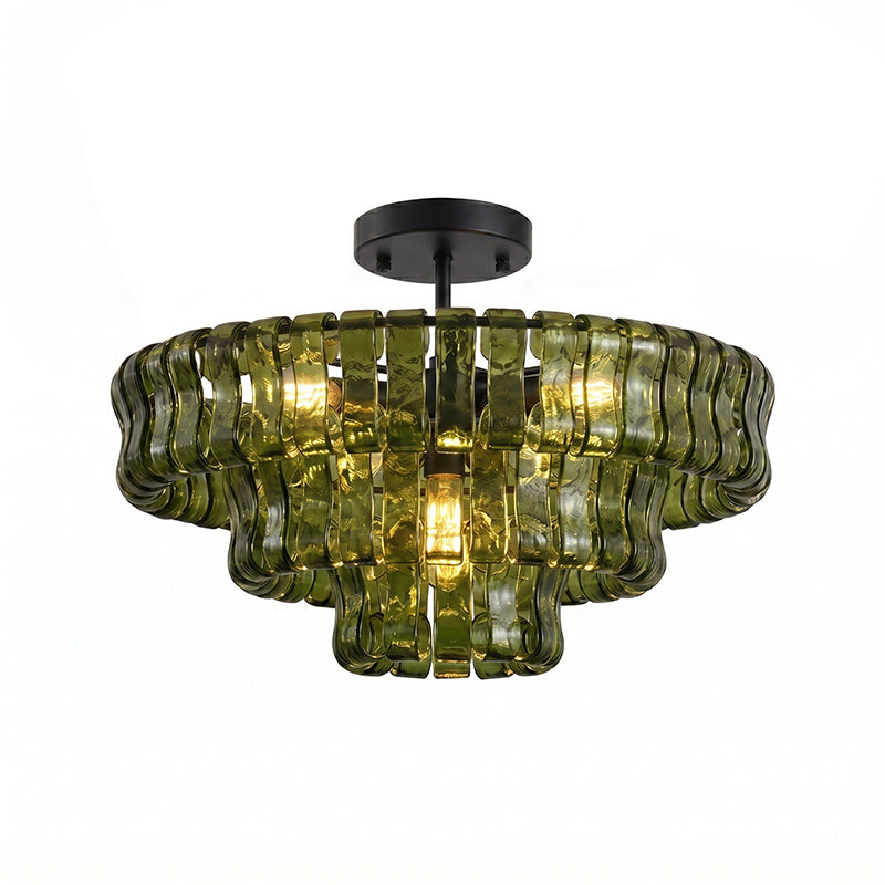 Lámpara araña de cristal Nivalia – verde y negro, Ø 60 cm · 9 luces