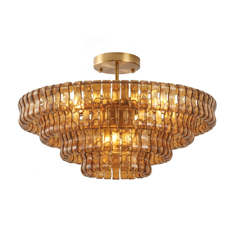 Lámpara araña de cristal Nivalia – ámbar y dorado, Ø 90 cm · 18 luces
