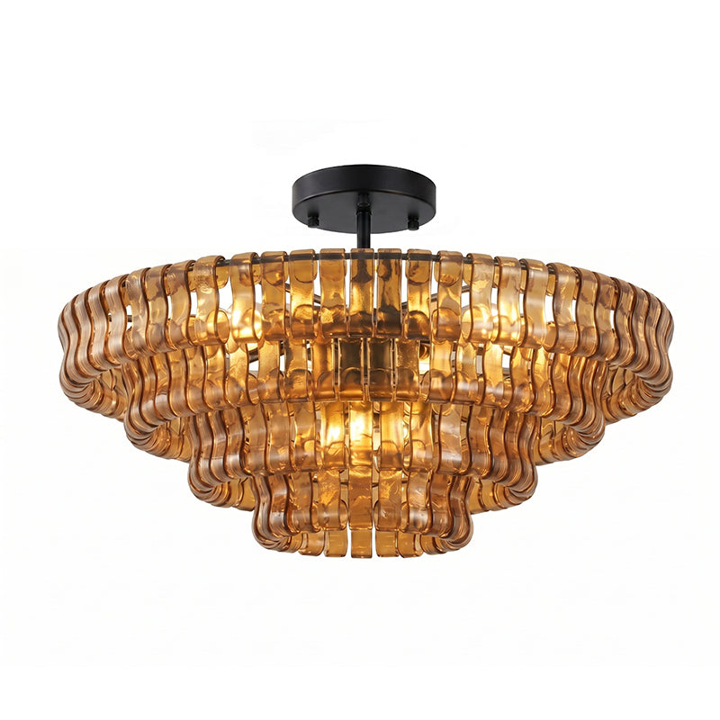 Lámpara araña de cristal Nivalia – ámbar y negro, Ø 90 cm · 18 luces