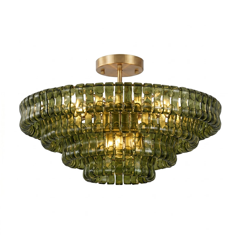 Lámpara araña de cristal Nivalia – verde y dorado, Ø 90 cm · 18 luces